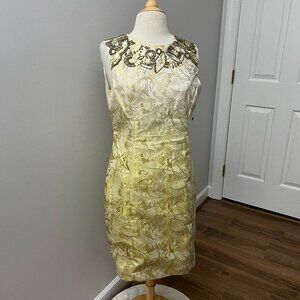 NEW Designer Badgley Mischka Sheath Midi Dress in Gold/ Beaded Jewels Size 8